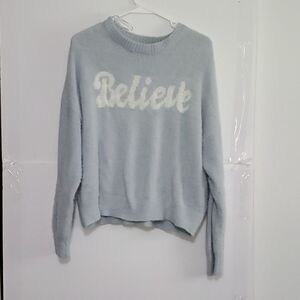 A Nikkak Women's Sweater Soft Fuzzy Believe Boho Academia Pullover Size XL